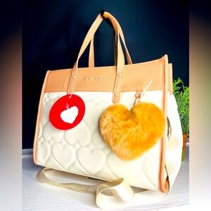 Betsey Johnson Cream and Tan Heart Tote